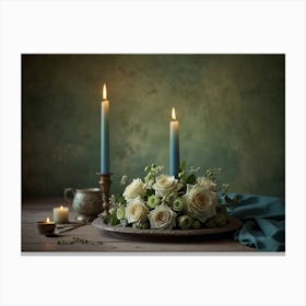 White Roses And Candles Canvas Print