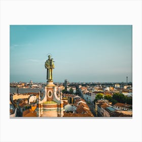 Art Print Church in Milan. Top down view of the Catholic Church and the European old town of Milan, Italy. Roof top. Basilica Sanctuary of Sant'Antonio of Padua. Canvas Print