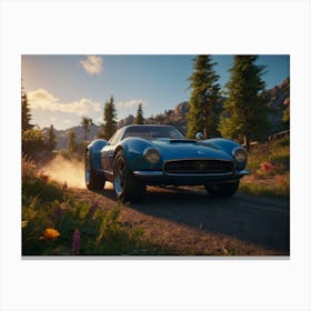 Classic Car Driving Down A Road Canvas Print