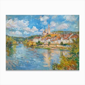 Lakeside Village Tapestry Painting Inspired By Paul Cezanne Canvas Print