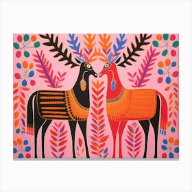 Moose 1 Folk Style Animal Illustration Canvas Print