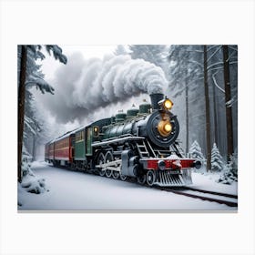 Christmas Train In The Woods Canvas Print