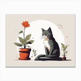 Cat And Flower 1 Canvas Print