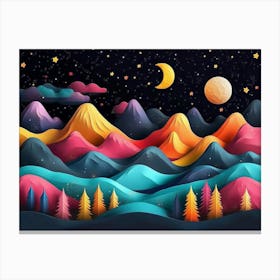 Night Sky With Mountains 2 Canvas Print