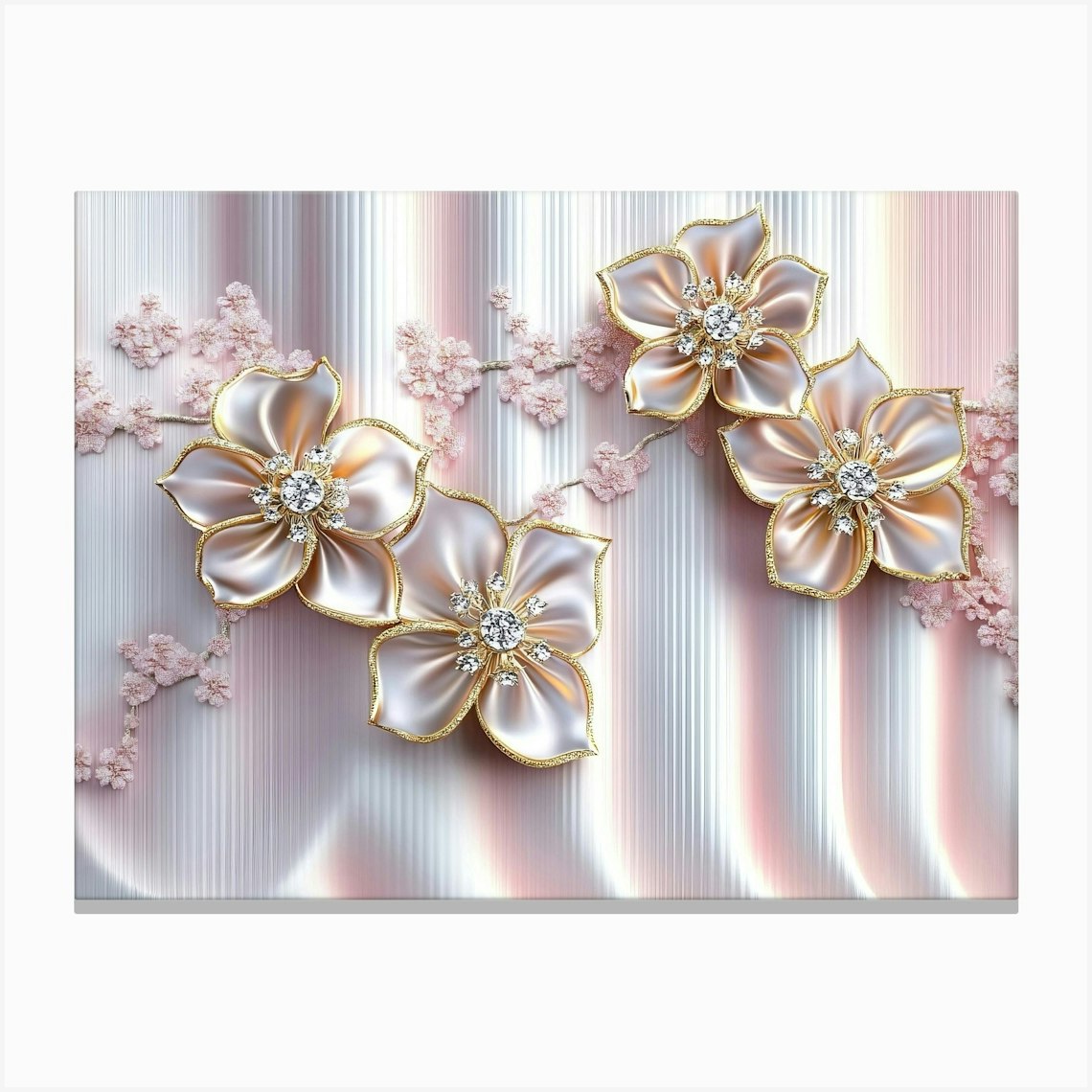 3d Jewelry Flowers On Silk Background Canvas Print by Divine Studio
