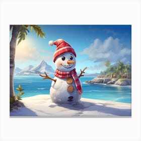 Snowman On The Beach Canvas Print