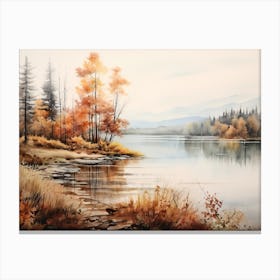 A Painting Of A Lake In Autumn 45 Canvas Print