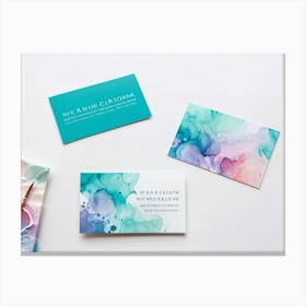 Bundle Of Creative Business Cards Featuring Watercolor Splashes Bursts Of Vibrant Colors In Shades 2 1 Canvas Print