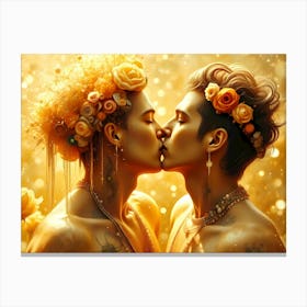 Elysian Embrace: Blossoms of Love Two Gay Lovers Kissing Lienzo