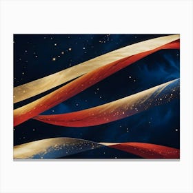 A Cosmic, Abstract Background With Two Ribbons Of Golden And Red Fabric Swirling Through A Starry Night Sky Canvas Print