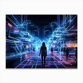 Digital Network Future Forward Wireframe Design Nodes And Links Glowing In Neon Cyberspace Transm (5) Canvas Print