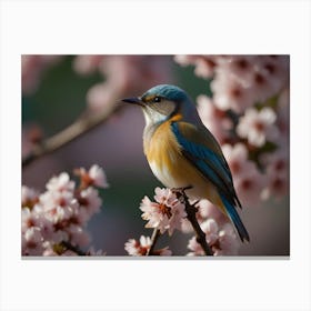 Robin In Cherry Blossoms Canvas Print