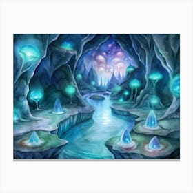 A Design Featuring Glowing Bioluminescent Caves In Canvas Print