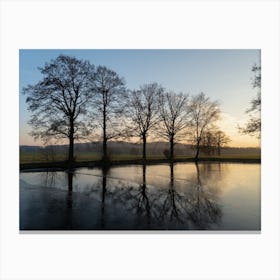 Trees and their reflection at sunset Canvas Print