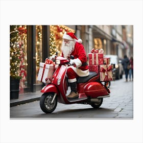 Santa Claus On Moped Canvas Print