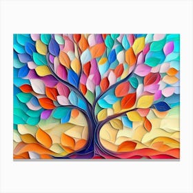 Colorful Tree With Leaves On Hanging Branches Illustration Background 7 Canvas Print