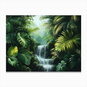 3d Waterfall In The Jungle Canvas Print