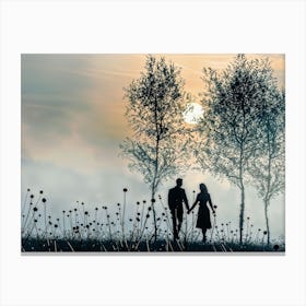 Couple Holding Hands In The Mist Canvas Print