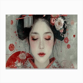 Geisha Grace: Elegance in Burgundy and Grey. Geisha 5 Canvas Print