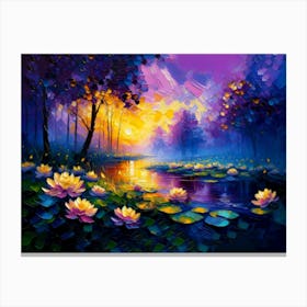 Radiant Lotus Pond on a Rainy Day made with Vivid Oil Colors Canvas Print