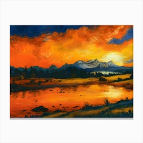 Breathtaking sunset over tranquil mountain lake Canvas Print