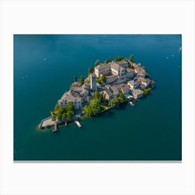 Drone photography of Isola San Giulio (St Julius Island) in Lake Orta, Piedmont, Italy Canvas Print