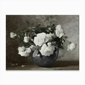 White Roses In A Vase 1 Canvas Print