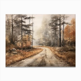 A Painting Of Country Road Through Woods In Autumn 36 Canvas Print