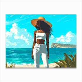 Illustration of an African American woman at the beach 24 Canvas Print