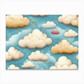 Seamless Cartoon Clouds Pattern Textured Background 1 Canvas Print