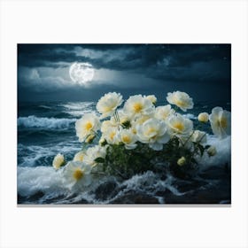 White Flowers In The Ocean Canvas Print