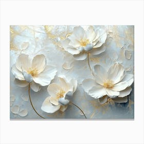 3d White Flowers on Abstract Gray Background Canvas Print