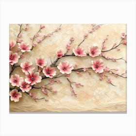 3d Picture of a Tree with Pink Flowers Background Canvas Print