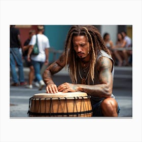 Rasta man street musician Playing A Drum Canvas Print