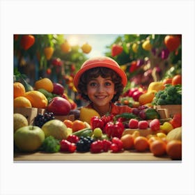 Child With Fruits And Vegetables Canvas Print