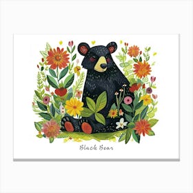 Little Floral Black Bear 4 Poster Canvas Print