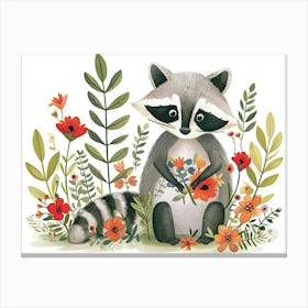 Little Floral Raccoon 4 Canvas Print