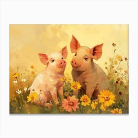 Floral Animal Illustration Pig 2 Canvas Print