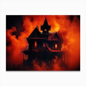 A Haunted House With Fiery And Skittish Autumn Colors Forms The Centerpiece Of A Mysterious Hallowee (2) Canvas Print