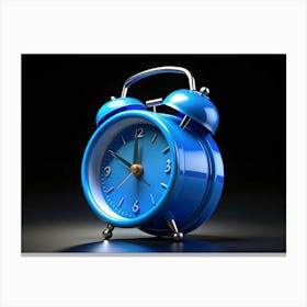 Blue Alarm Clock On Black Background Canvas Print