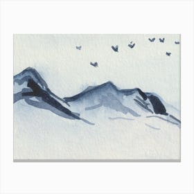 Mountain Range With Birds Canvas Print