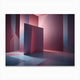 An Empty Room With Pink And Blue Geometric Shapes, Illuminated By A Soft Light Source, Creates A Futuristic And Abstract Backdrop Canvas Print