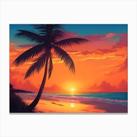 A Tranquil Beach At Sunset Horizontal Illustration 4 Canvas Print