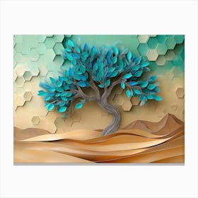 A Striking 3d Tree With Turquoise And Blue Leaves Canvas Print