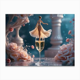 Delicate Balance: Miniature Woman on Champagne Glass Canvas Print