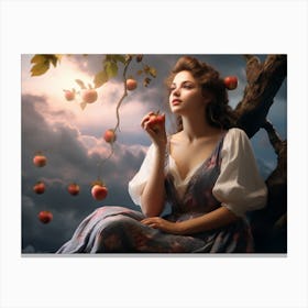 Upscaled A Girl Sitting On A Branch Surrounded By Apples In The St 16de9196 41ab 44ff B42b 0cd32aa0f3fd Canvas Print