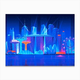 Synthwave Neon City - Singapore Canvas Print