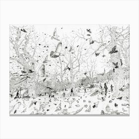 Birds In The Park Poster black and white Canvas Print