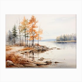 A Painting Of A Lake In Autumn 48 Canvas Print