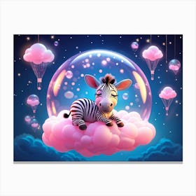 Cartoon Style Sleeping Baby Zebra With Bioluminescence Tiny And Miniature Floats Inside A Transluc Canvas Print